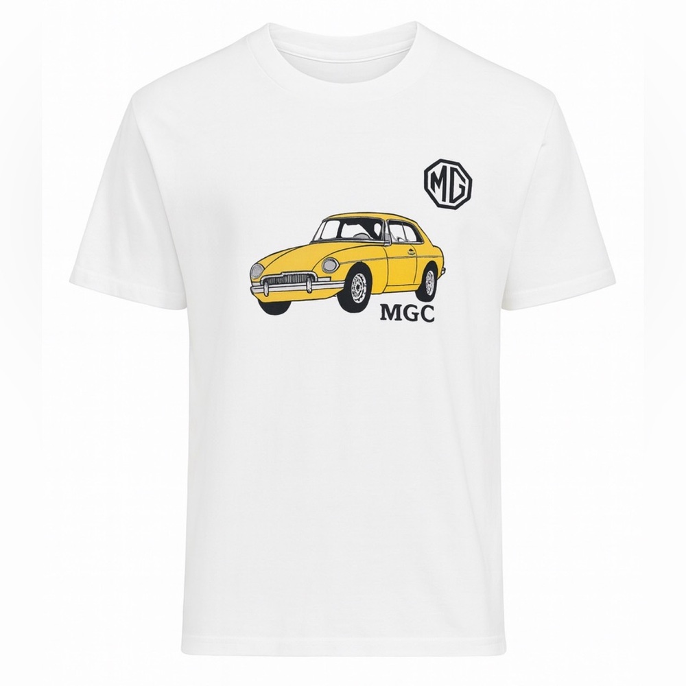 MG MGC CAR Vintage Single Stitch T-shirt Sz LG White/Yellow - Picture 2 of 7